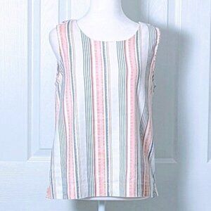 LIVERPOOL LA Women's Sleeveless Linen Blend Top Bouse Size S  Multi Color Stripe